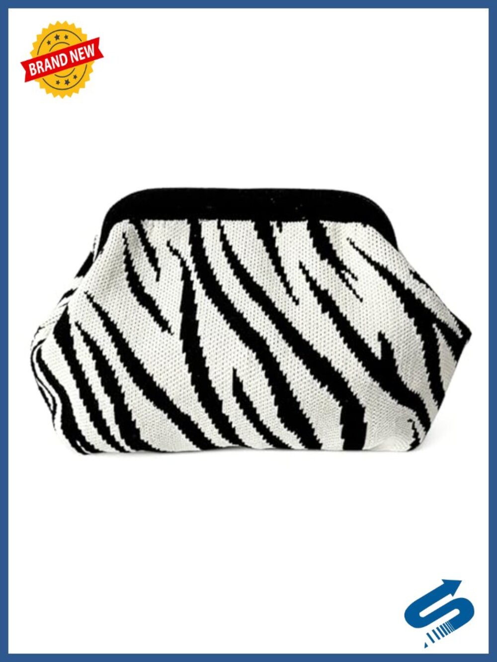Knit Crochet Zebra Print Clutch Purse Detachable Strap Magnetic Closure